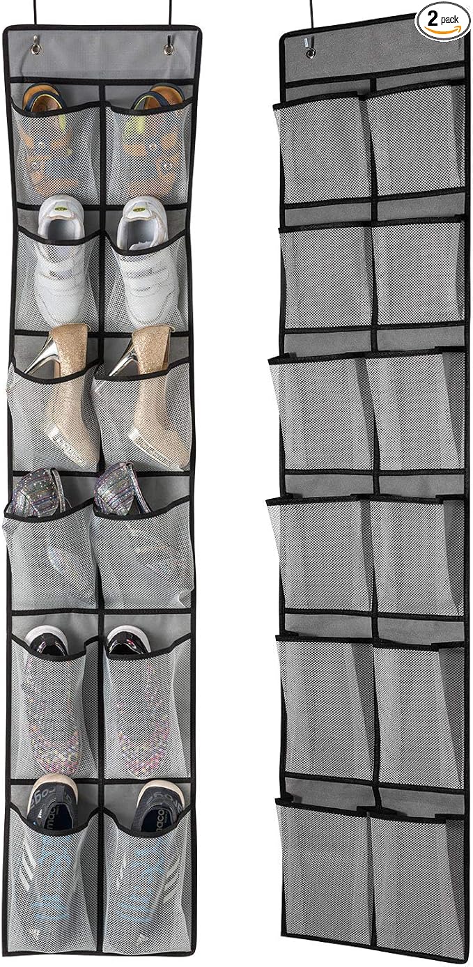 KEEPJOY Over The Door Shoe Organizer 2 Pack, Mesh Pockets Hanging Shoe Rack