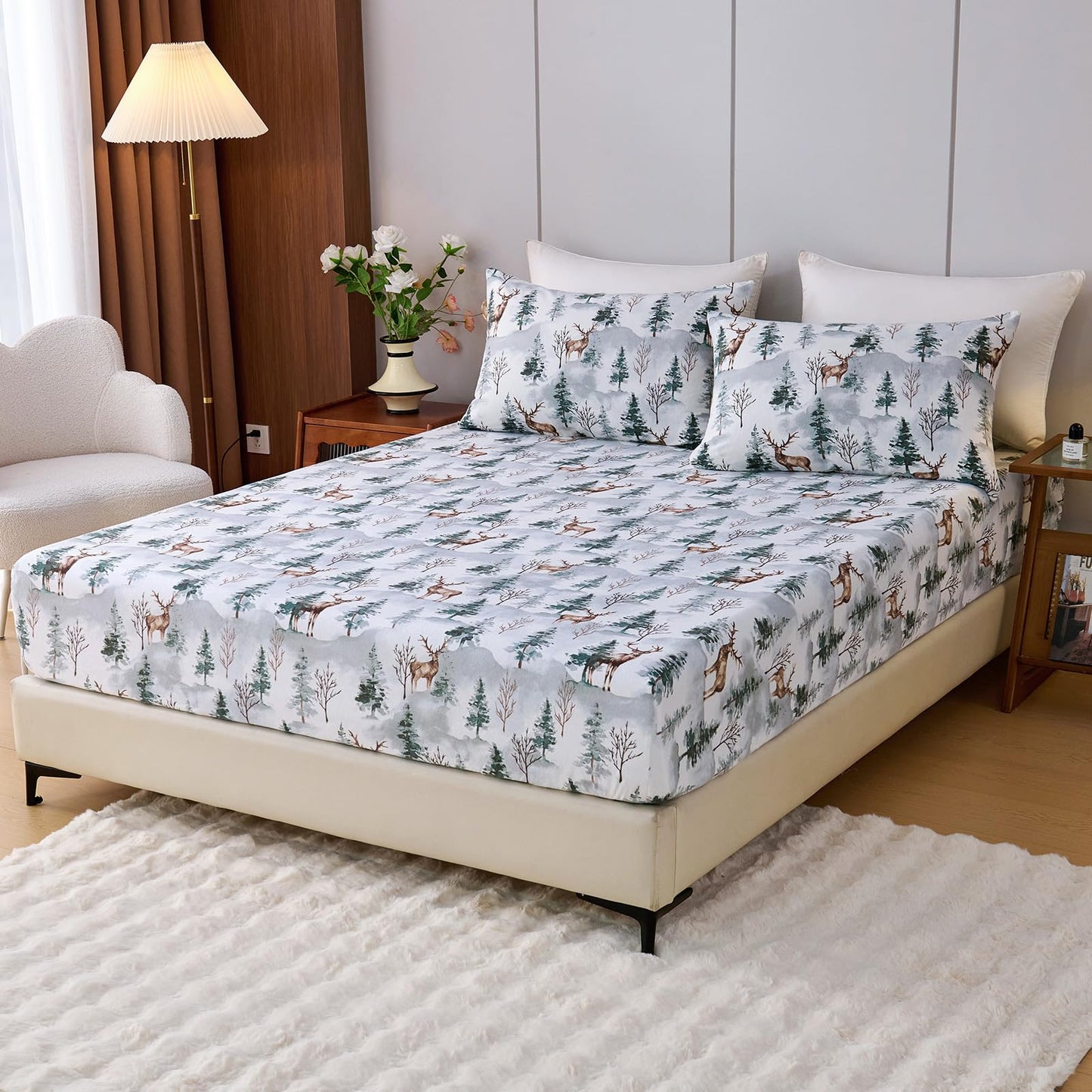 LANYETON 100% Cotton Flannel Fitted Sheet Only, Ultra Soft Cozy Warm Fitted Bottom Sheet for All Season, 16" Deep Pocket, King