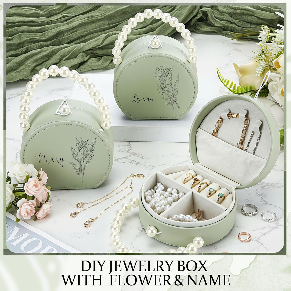 Weysat 8 Pack Travel Jewelry Case Gifts Box Bulk Mini Bridesmaid Jewelry Box Earring Storage Organizer Women Proposal Gifts(Sage Green)