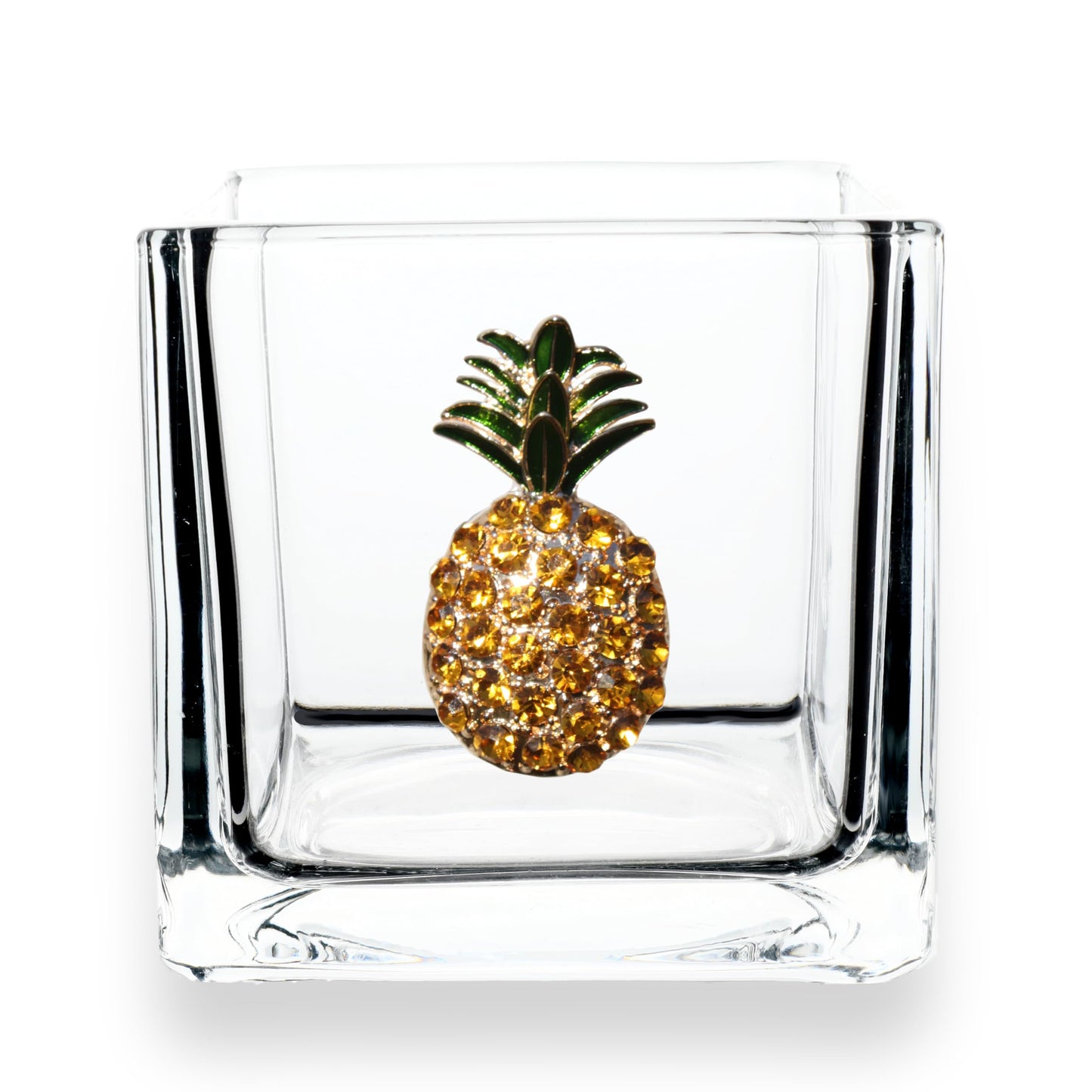 THE QUEENS' JEWELS Pineapple Jeweled 4x4 Candle Holder Vase - Unique Gift for Women, Birthday, Cute, Fun, Cocktail, Queen, Not Painted, Decorated, Bling, Bedazzled, Rhinestone