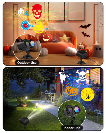 COOLWUFAN Christmas Halloween Projector Lights Outdoor, 2-in-1 Moving Patterns Landscape Lights 30 HD Effects (3D Ocean Wave & Patterns) Projection Light for Xmas Halloween Party Garden Decorations