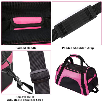 Soft-Sided Foldable Cat/Dog/Pet/Puppy Carrier Bag,Portable Pets Travel Carriers For Cats/Dogs/Pets With Shoulder Strap & Removable Mat,Durable Comfort Cat Basket Airline Approved(Pink,Small)
