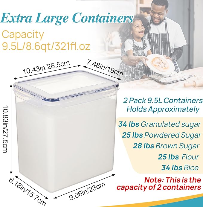 Vtopmart 9.5L 2 Pack Extra Large Flour Sugar Storage Containers