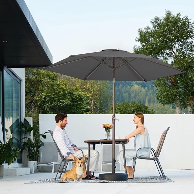 JEAREY 7.5FT Patio Umbrella Market Table Umbrella with 6 Sturdy Ribs, Push Button Tilt/Crank Outdoor Umbrella for Garden, Deck, Backyard, Pool and Beach,Gray