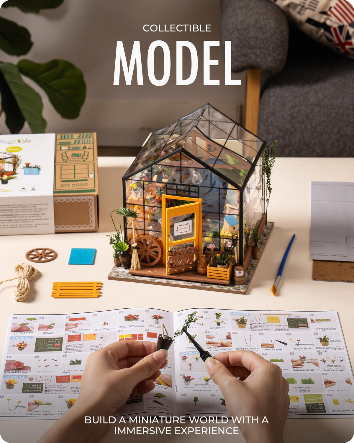 Rolife DIY Miniature House Kit, Cathy's Greenhouse Miniature Dollhouse with LED 1:18 Tiny/Mini House Making Kit Crafts Diorama Gifts Home Decor for Adults