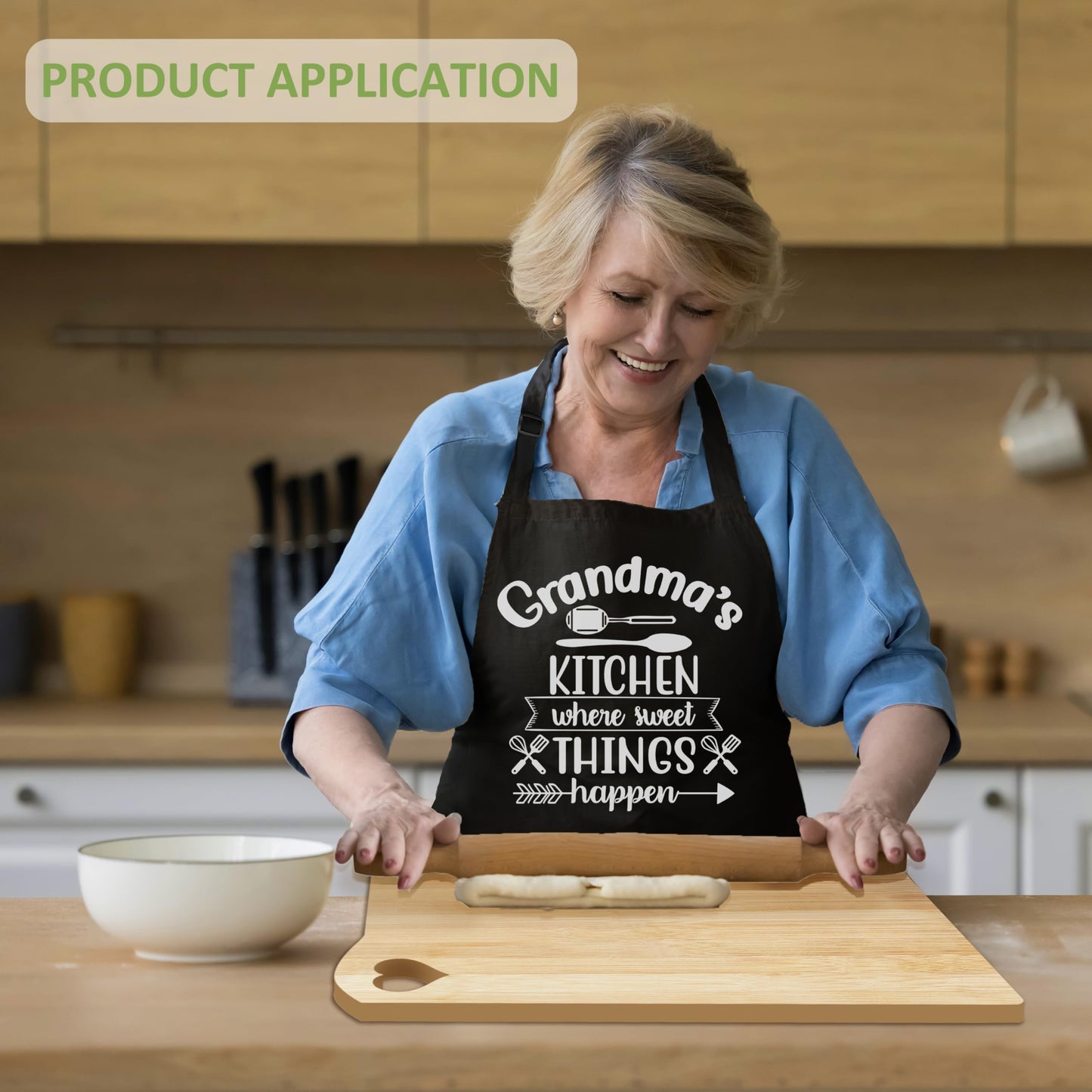Gifts for Grandma, Grandma Kitchen Gifts from Grandkids, Birthday Gift Wooden Cutting Board with Cooking Utensils Set with Apron Set, Great Christmas Mothers Day Gift