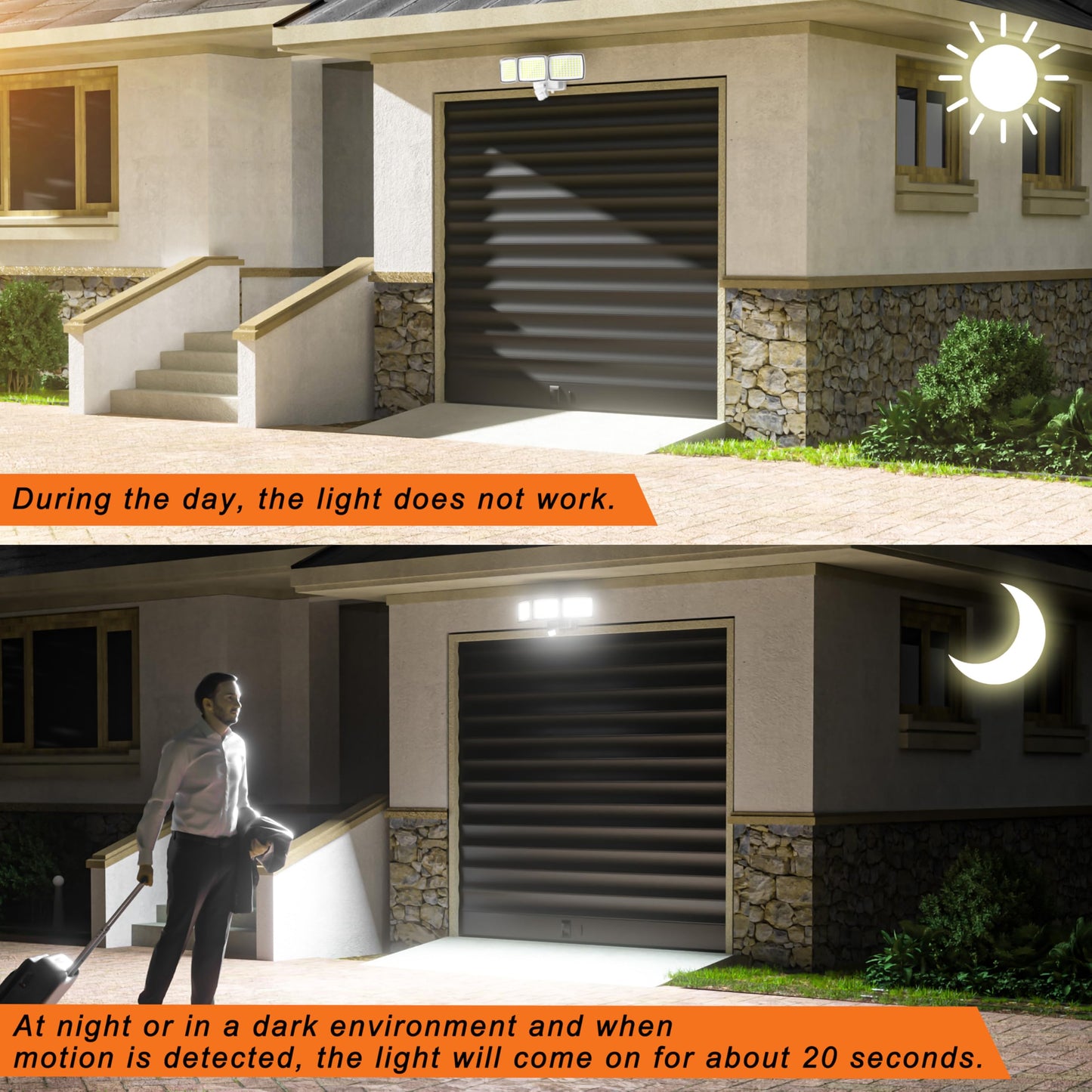 AIXPI Battery Powered Outdoor Lights, 240 Led Security Lights Outdoor Motion Sensor PIR, IP65 Waterproof Outdoor Wall Lights Wireless Flood Lights Indoor for Gardern Yard Porch Garage, White 1 Pack