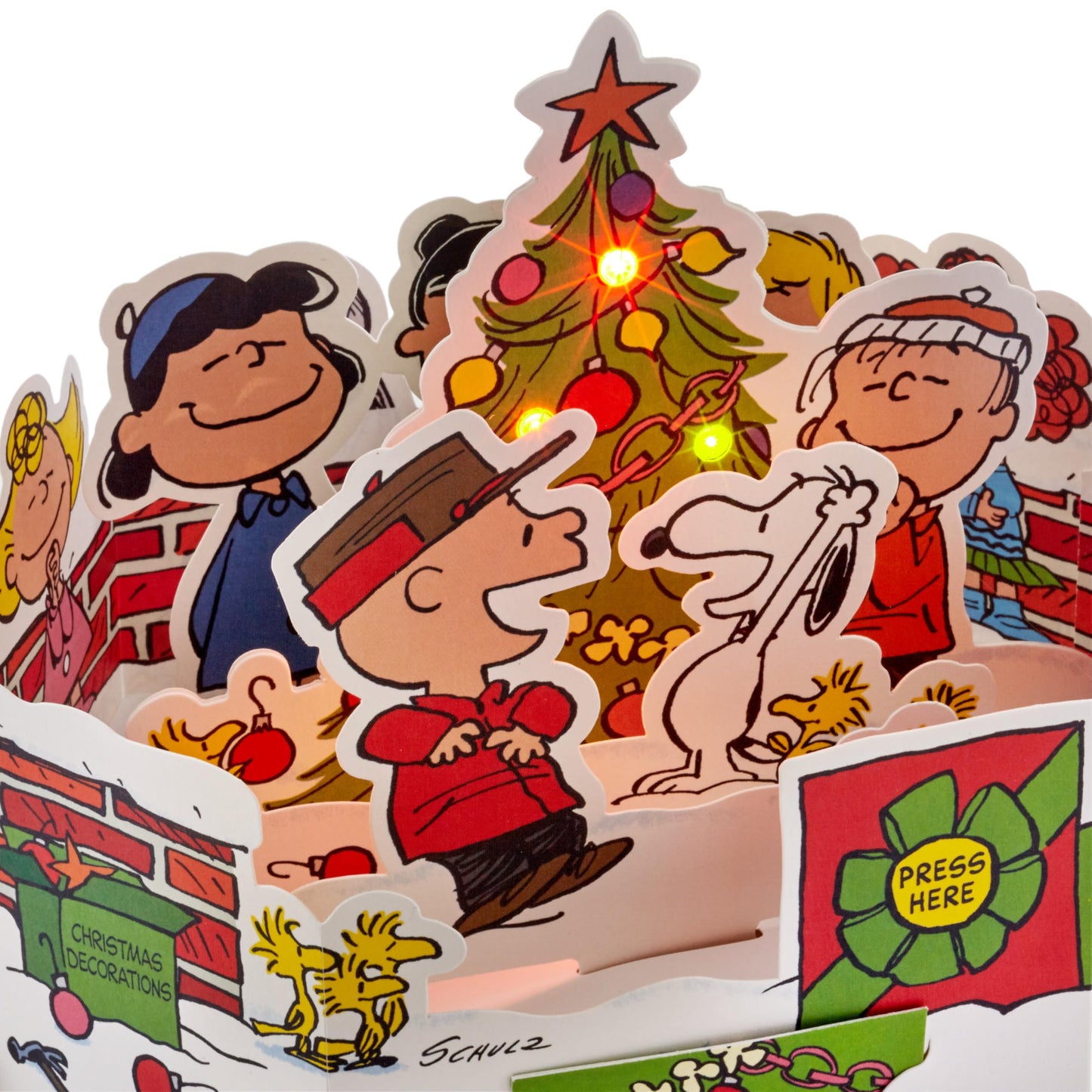 Hallmark Paper Wonder Peanuts Displayable Pop Up Christmas Card with Light and Sound (Charlie Brown Christmas Tree, Plays Christmastime is Here)