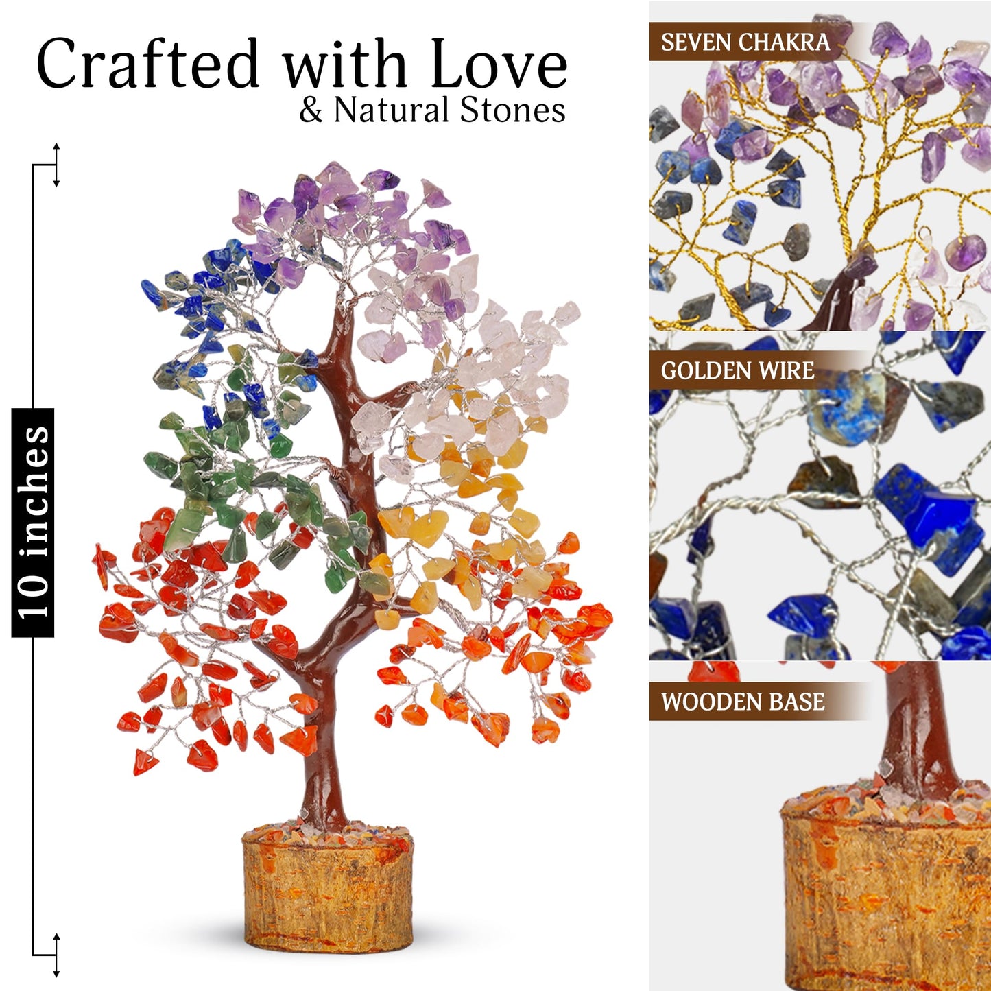 Yatskia Chakra Tree of Life - Crystals and Healing Stones - Feng Shui Decor - Meditation Accessories - Gift for Spiritual People - Handmade Crystal Tree with Seven Natural Chakra Crystals