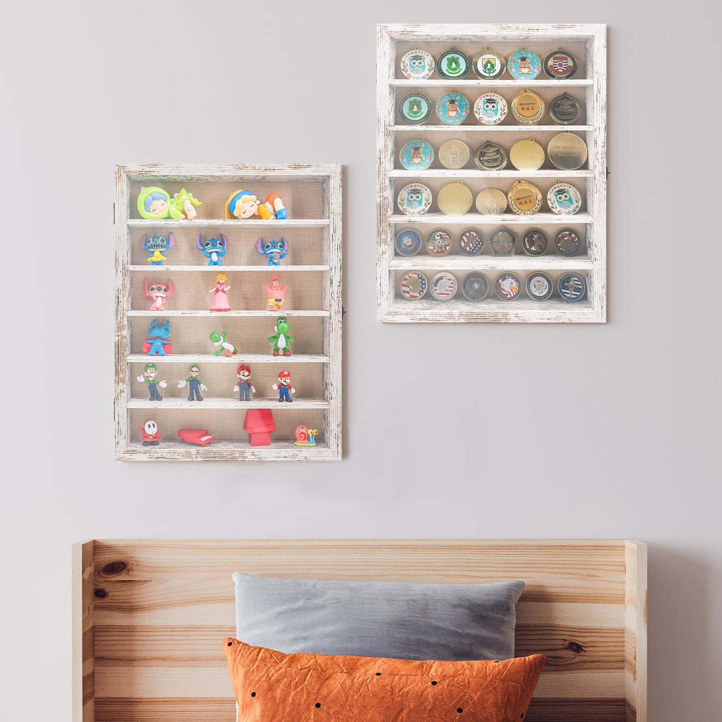GMFrames 12x16 Wooden Shadow Box Frame with Removable Shelves Deep Display Case for Military Medals Keepsakes White