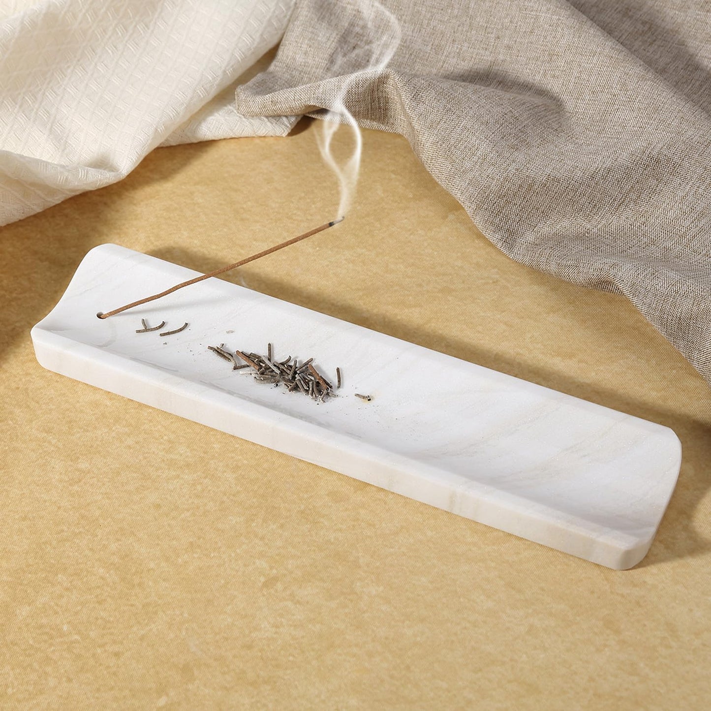 Koville Marble Incense Holder, Incense Holder for Sticks, Incense Sticks Holder Ash Catcher for Meditation Yoga SPA, Natural Stone Incense Burner, Home Table Decor (White)
