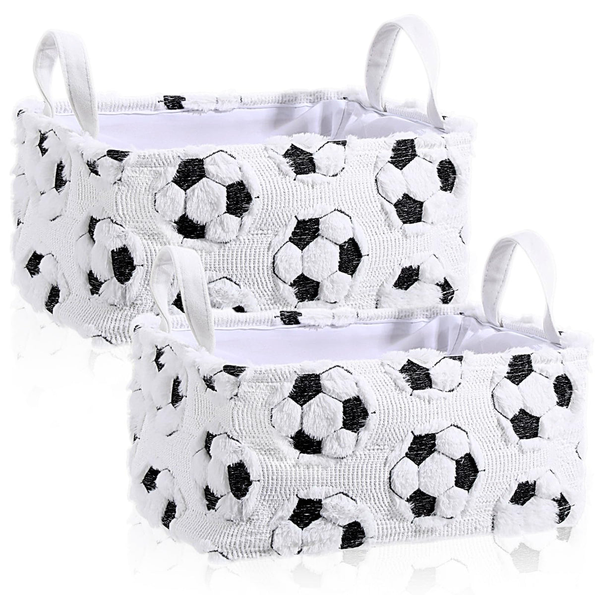 Yiyiring 2 Pcs Soccer Storage Baskets 14x10'' Back to School Gift Basket Foldable Fluffy Laundry Storage Bin with Handle Sport Theme Closet Organizer for Preppy Dormitory Countertop Tabletop Shelf