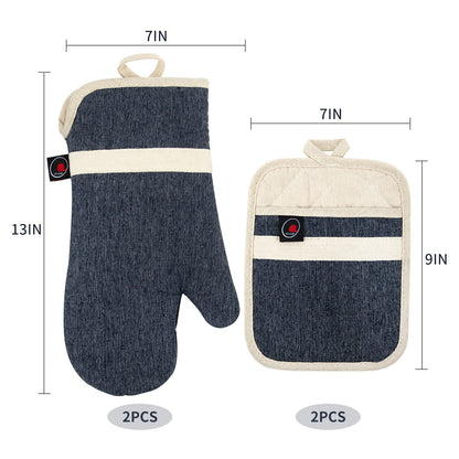 Oven Mitts and PotHolders Sets, 4 Pcs Kitchen Oven Glove High Heat Resistant 400°F Pot Holders for Kitchen, Non-Slip Neoprene Oven Mitts are Suitable for Cooking, Baking (Black)
