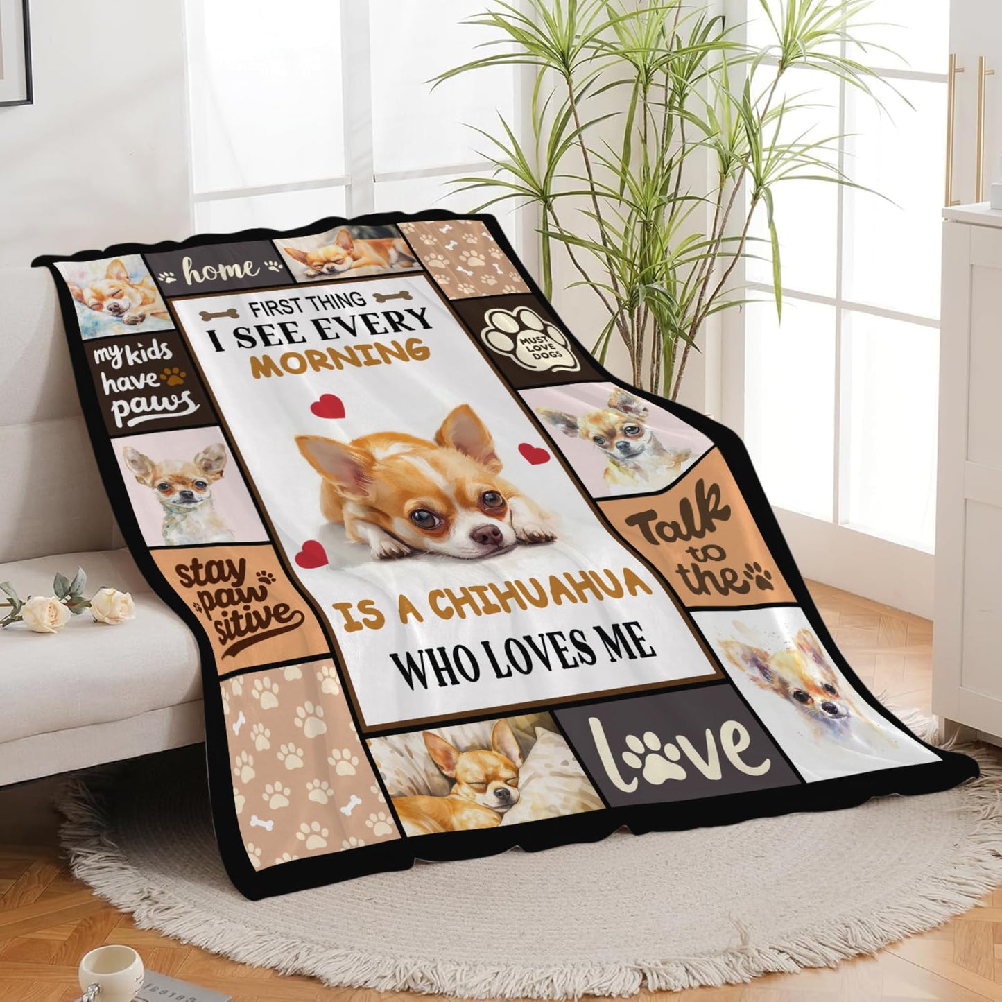 Lovira Chihuahua Throw Blanket Dog Print Blankets Gifts for Couch Sofa Bed Stuff Decor Lightweight Soft Cozy Fleece Plush Warm Flannel Bedding for Lover Men Women 40"x50"