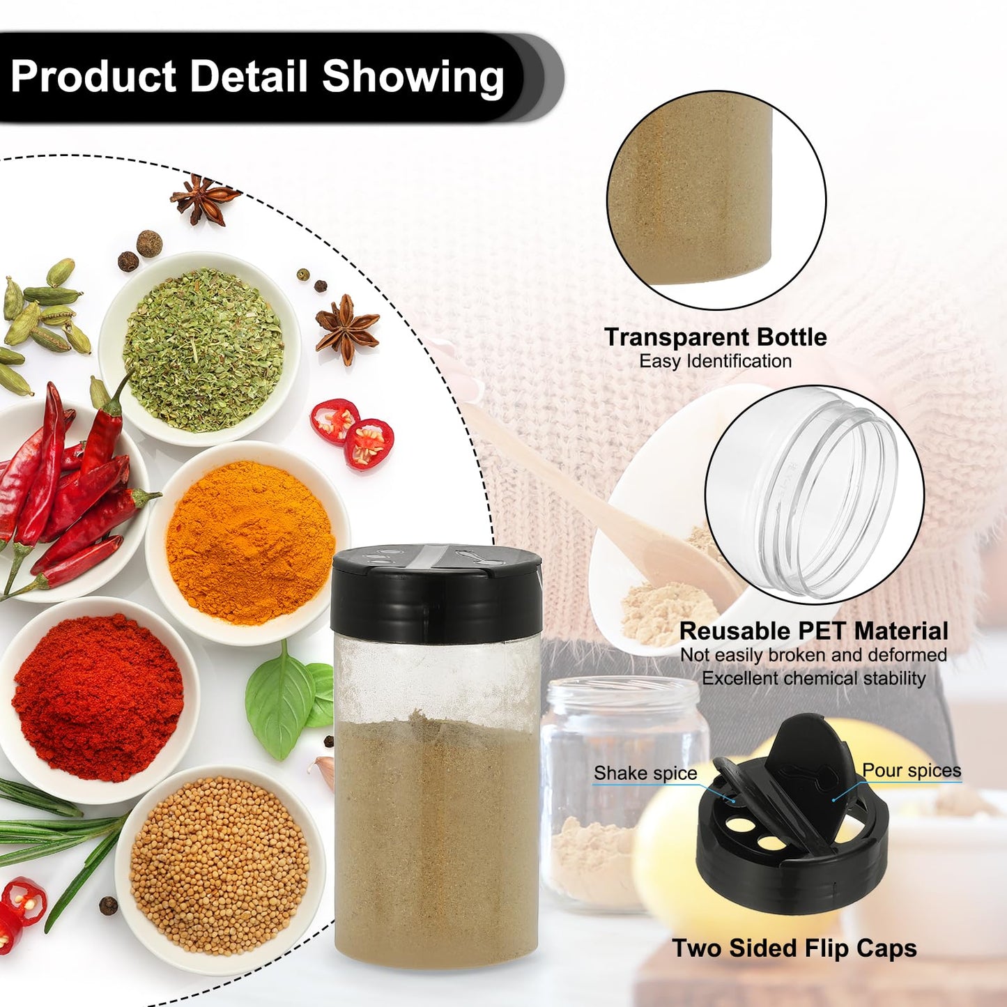 PATIKIL 5.4oz Plastic Spice Jars with Shaker Lids, 6 Pcs Refillable Empty Seasoning Containers Bottle with Label Marker Pen for Storing Spice Salt Herbs Powders Condiment, Clear