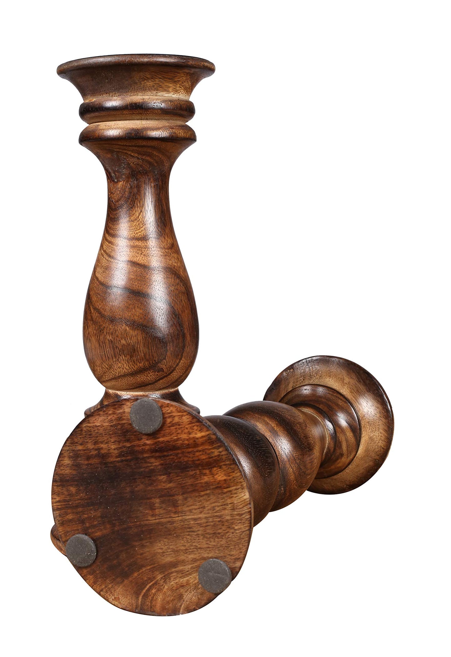 The Wooden Town Rustic Candle Holder Set of 3 – 10", 8", 6" – Burnt Finish Wooden Pillar Stands for Wedding, Party, Home Décor, Spa – Country Style Gift for Table Centerpiece