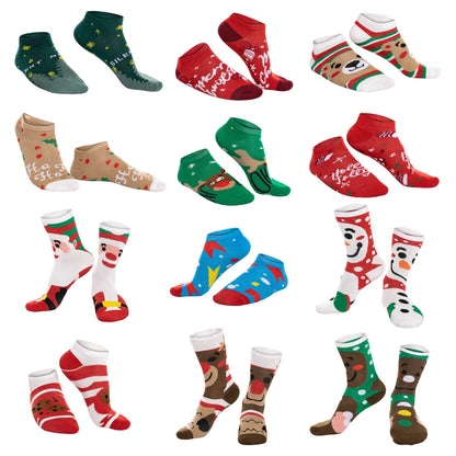 JOYIN 2025 Christmas Advent Calendar, 12 Days Christmas Warm Cotton Socks for Women Adults, Xmas Countdown Calendar with 8 Low Cut & 4 Knee High Socks, Xmas Party Favor Gifts