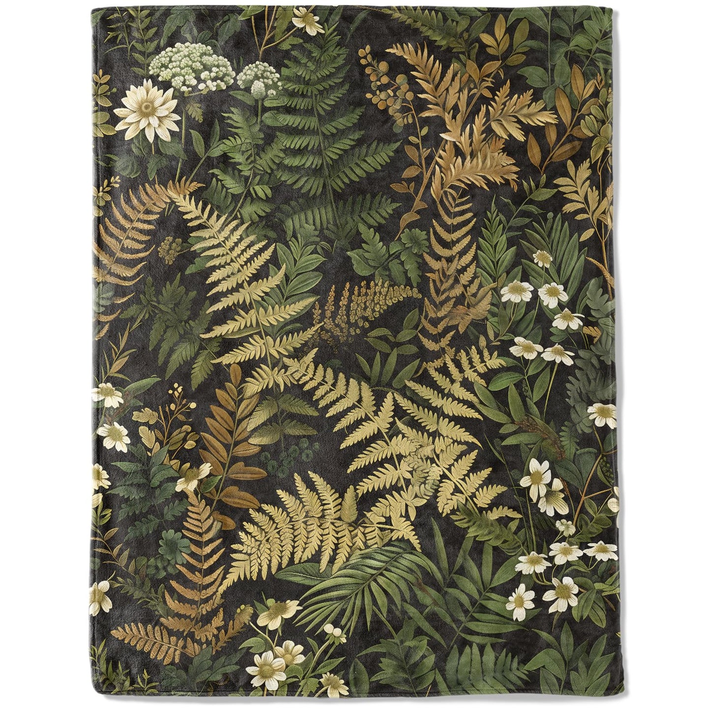 ainori Botanical Flannel Blanket - Lightweight Soft Cozy Unique Gifts Blankets for Nature Lovers,Kids,Adult,Women,Wildflower Plant Fern Leaves Throw,Home Room Modern Forest Decor 50x60in