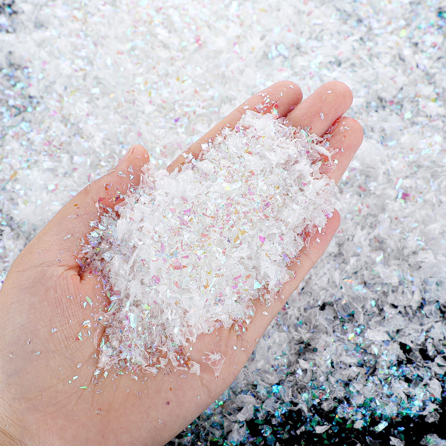Hungdao Christmas Fake Snow Decoration Winter Faux Snow for Crafts Glitter Twinkles Snowflakes Powder Filler Sparkly White Artificial Snowflakes for Xmas Village Globe Christmas, 3.8 Ounce