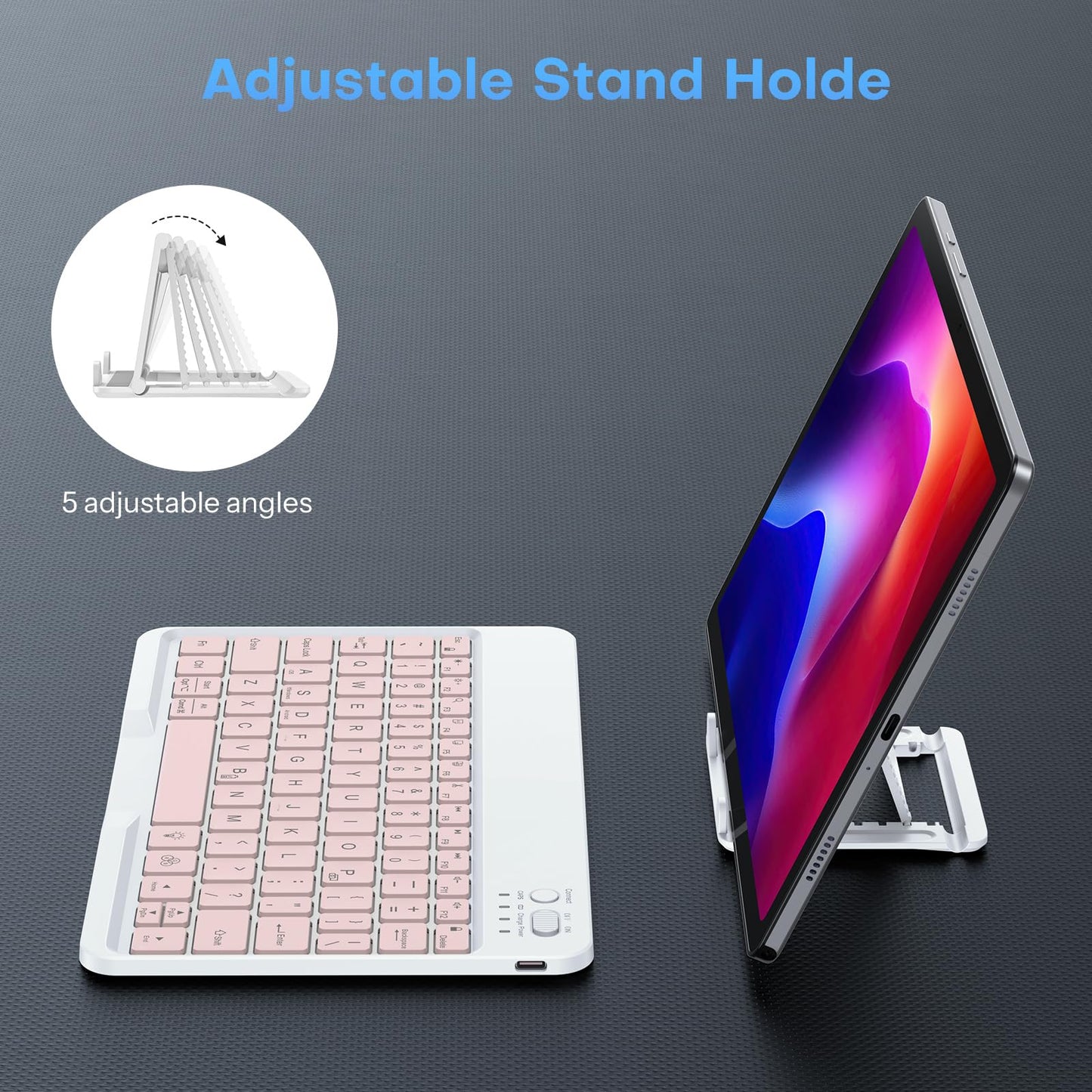 OMOTON Bluetooth Keyboard for Tablet/Android/Windows/iOS, with 7 Colors Backlight Rechargeable Wireless Mini Keyboard for Galaxy Tab A9+/A9+ Plus/S9/S9 Plus/S9 FE, Black