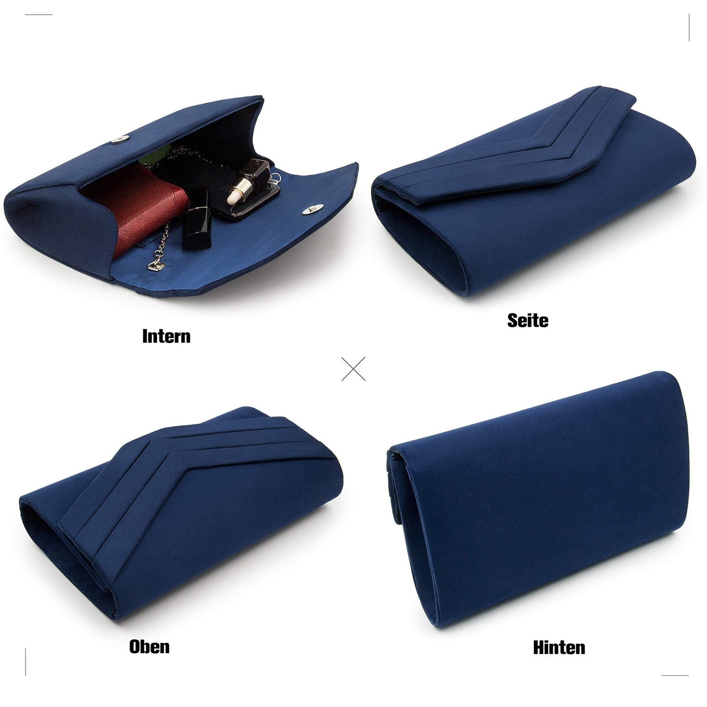 Milisente Clutch Bag for Women, Suede Clutch Bags for Wedding Shoulder Crossbody Evening Bag (Navy)