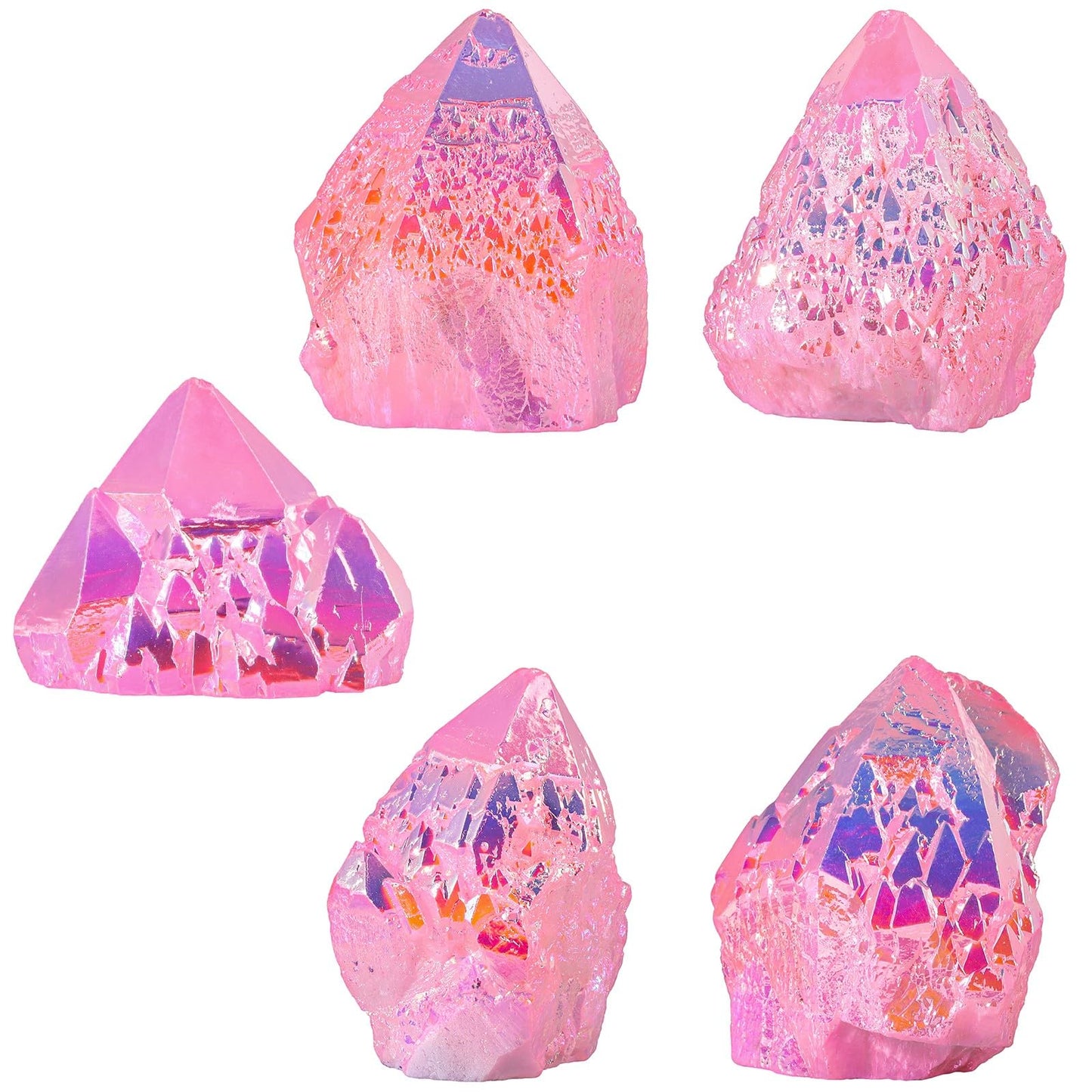 TUMBEELLUWA Titanium Coated Pink AB Crystal Cluster, Angel Aura Quartz Decorative Rock Geode Mineral Specimen for Home Shelf