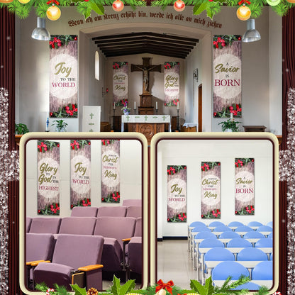 Hosuly 4 Pcs Christmas Church Banners with Scripture Church Banners for Sanctuary Wall Worship Holiday Inspirational Religious Praise Hanging Signs for Xmas Decor