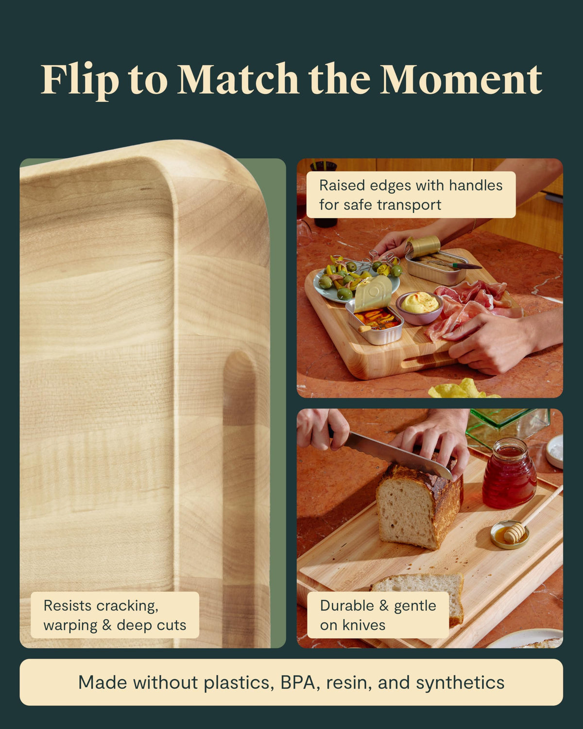Caraway 17” Prep & Serve Butcher Block, Wood Cutting Board for Kitchen, Rectangle Dual-Sided Chopping Block for Prep, Presentation, and Serving, Walnut