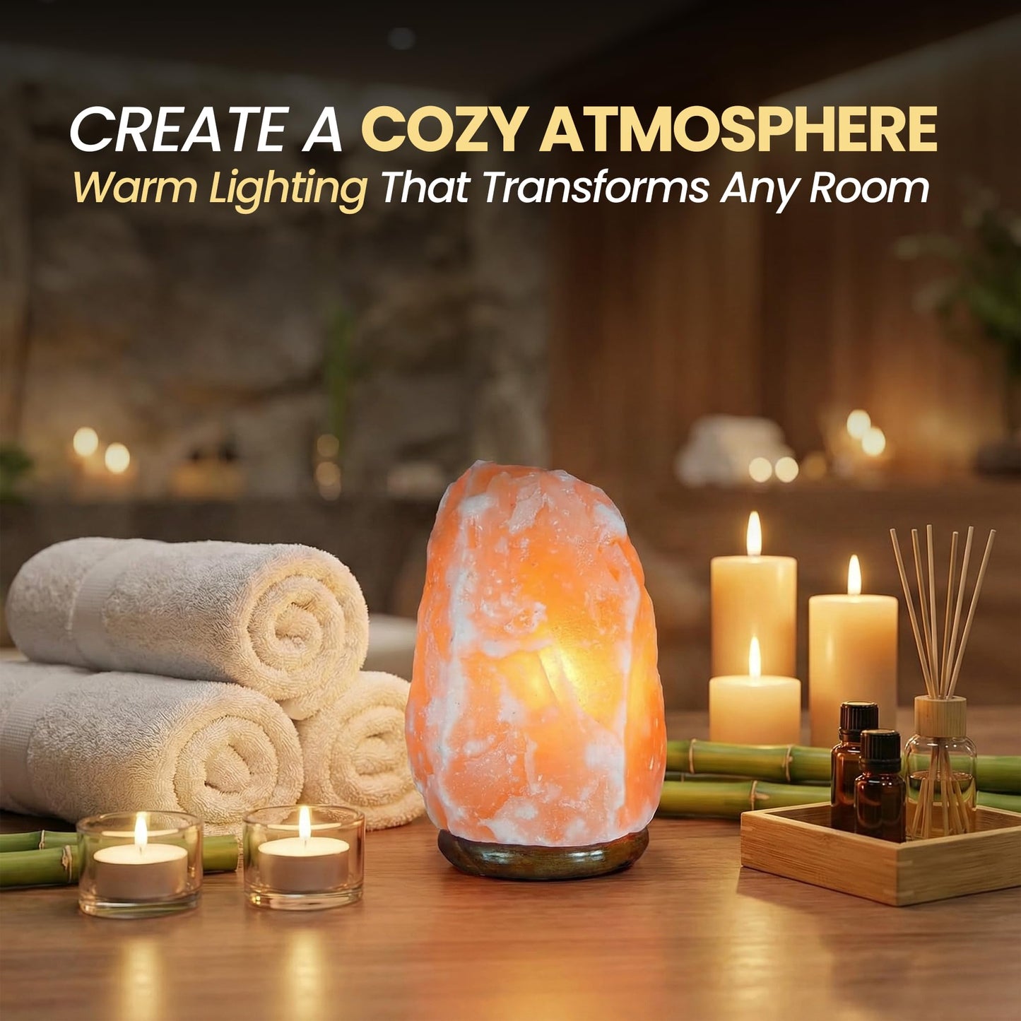 SAF Naturals Himalayan Salt Lamp 6 to 8 inch, 2–3 kg – Authentic Hand Carved Crystal Rock with Wooden Base and dimmer – Soothing Glow Lamp