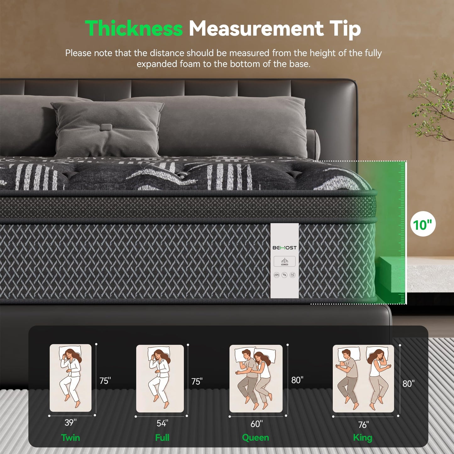 Behost 10 Inch Twin Mattress, Hybrid Mattresses in a Box with Pocket Springs & Gel Memory Foam, Medium Firm Breathable Bed Mattress with Edge Support & Motion Isolation, CertiPUR-US Certified