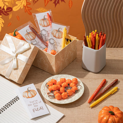 AmazingSpark 20 Sets Fall Thanksgiving Gifts Bulk Inspirational Ballpoint Pens Pumpkin Keychains You're The Pick of The Patch Gift Cards Fall Party Favors for Employee Coworker Teacher Appreciation