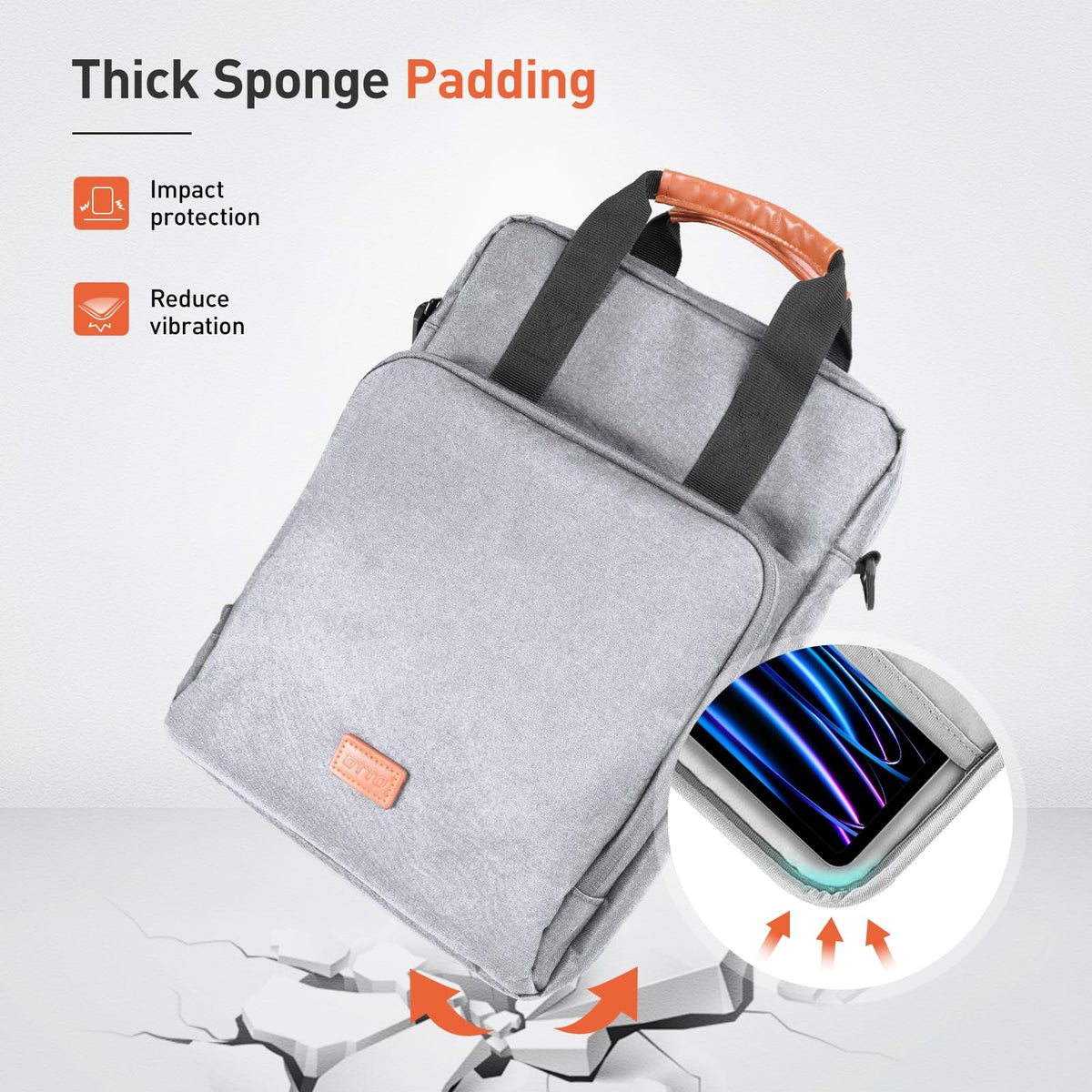 DTTO 13-12.9 Inch Sleeve Bag with Shoulder Strap, Double Handle Carrying Case Fits MacBook Neo, iPad Air 13-inch/iPad Pro 13-inch, iPad Pro 12.9-inch M2&M1 (2022-2018), Gray