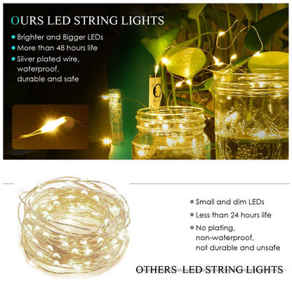 BROTOU LED String Lights, 2M 20 LED Battery Operated Fairy Lights, Waterproof Silver Plated Copper Wire Lights for in/Outdoor Decor, Christmas, Halloween, Valentine, Birthday (Warm White, 15 Pack)