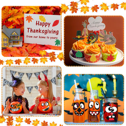 Outus 178 Pcs Halloween Pumpkin Stickers Craft Decorating Kit, 16 Foam Pumpkins 12 Decorating Stickers and 150 Glitter Maple Leaf for DIY Crafts Fall Thanksgiving Party Decorations