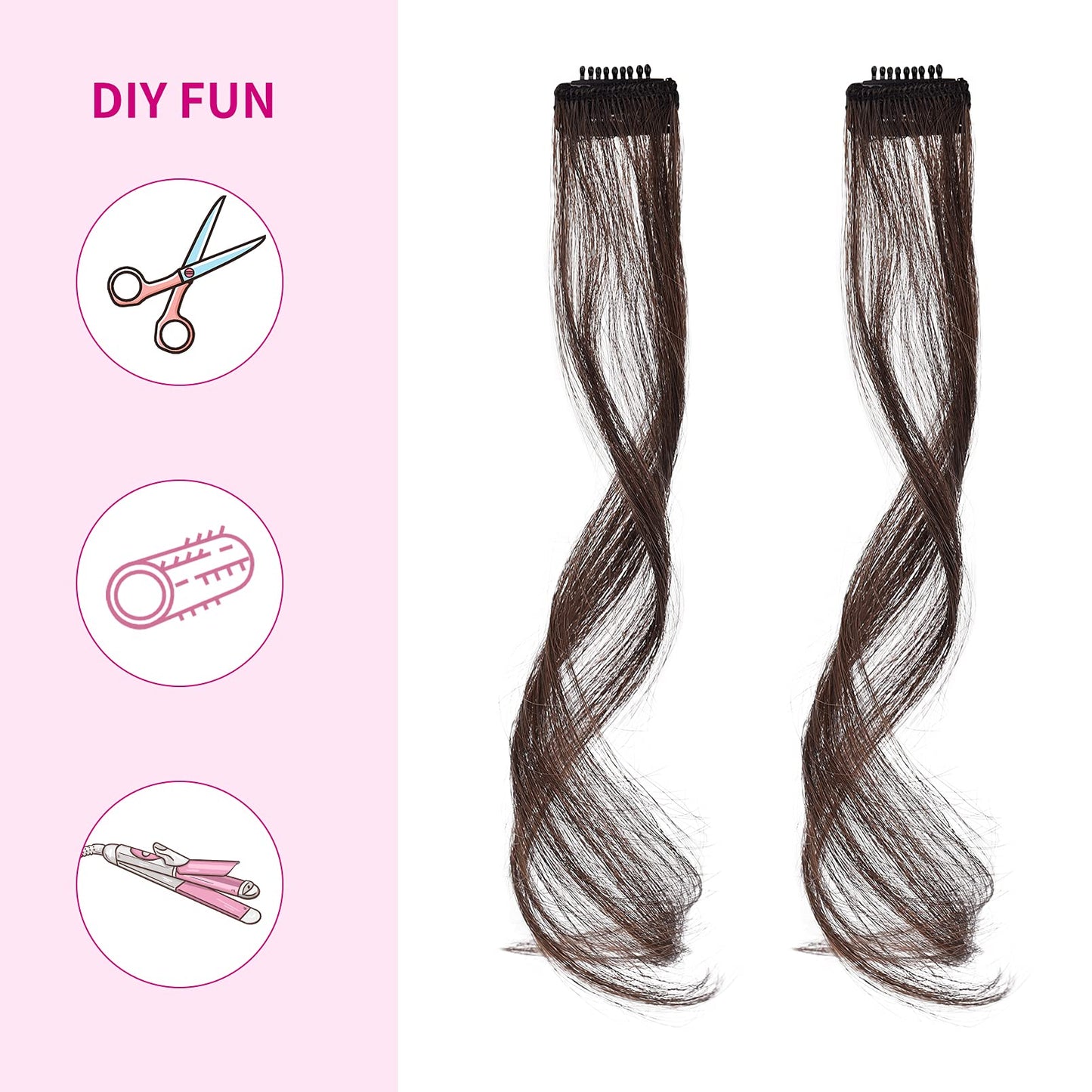 REECHO Long Side Air Bangs, Wavy Curly Clip in Curtain Bangs Front Side Bangs Face-Framing Highlights for Women Daily Use 2 PCS Set Long Temples