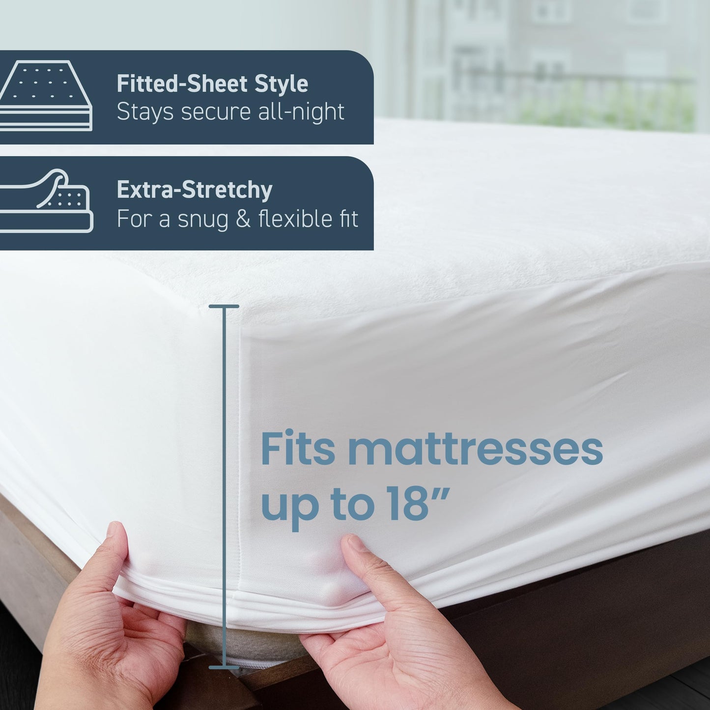 SafeRest Waterproof King Size Mattress Protector - Fitted with Stretchable Pockets - Machine Washable Cotton Blend Mattress Cover for Bed