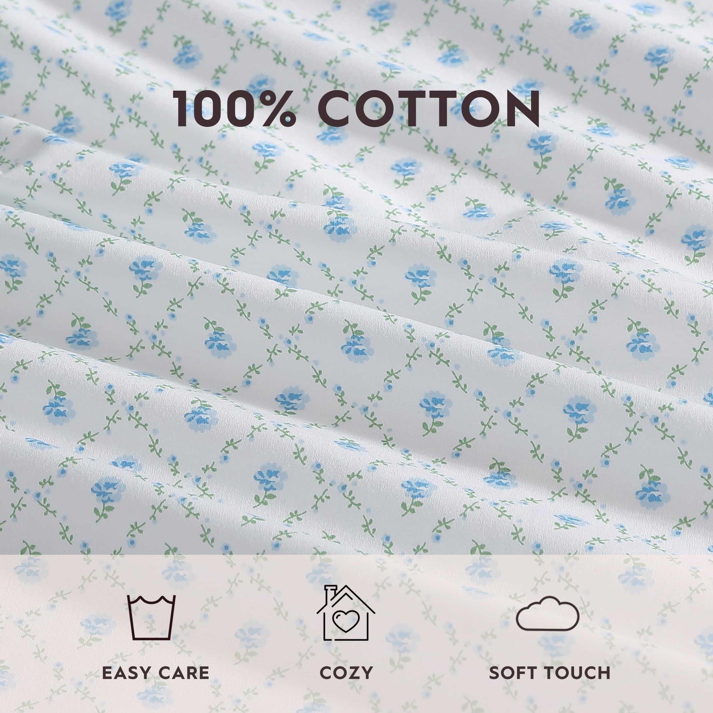 Laura Ashley - Sheet Set, Breathable Percale Cotton Bedding, 200 Thread Count, Deep Pocket, Chic Home Decor (Kate Blue, King)
