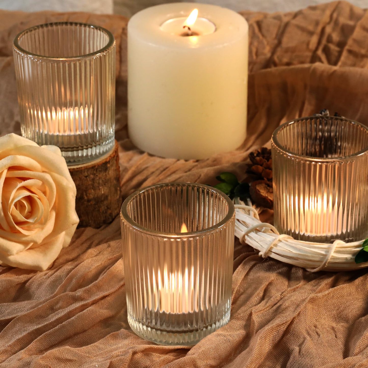 36 Pack Votive Candle Holders Bulk, Clear Tealight Candle Holder for Table Centerpiece, Ribbed Votive Holders for Wedding, Home Decor, Baby Shower Decor, Special Occasions(36)