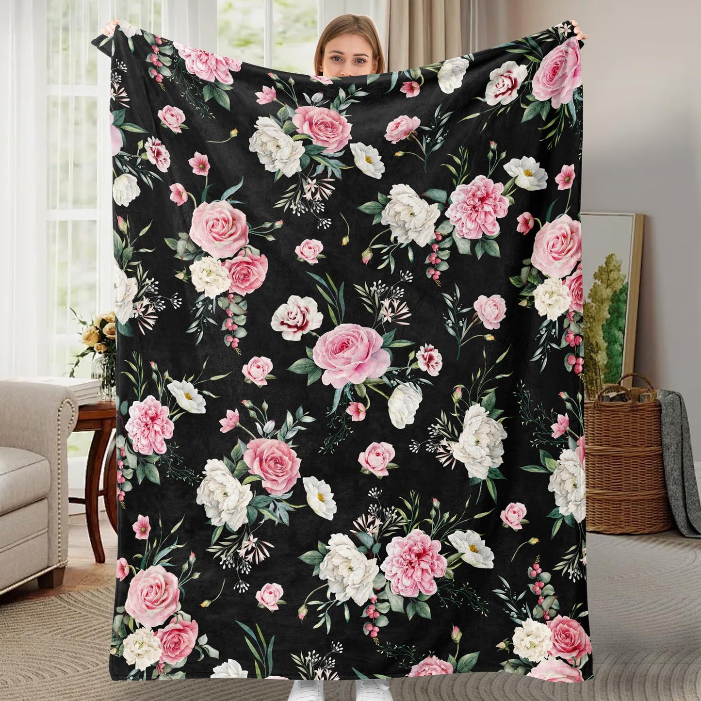 Galoker Floral Throw Blanket Botanical Flower Blanket Ultra Soft Flannel Fleece Throw Blankets Lightweight Cozy Fluffy Plush Blankets for Bed Couch Sofa 50"X60"