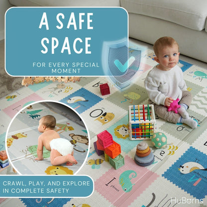 HuBorns - Foldable Baby Play Mat 200x180 cm - Reversible and Padded Baby Foam PlayMat with Stitched Edges - Waterproof Baby Mats for Floor Play - Anti-Fall Thick PlayMatt (Animals)