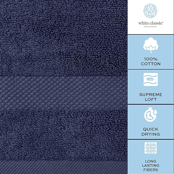 White Classic Luxury Navy Blue Hand Towels