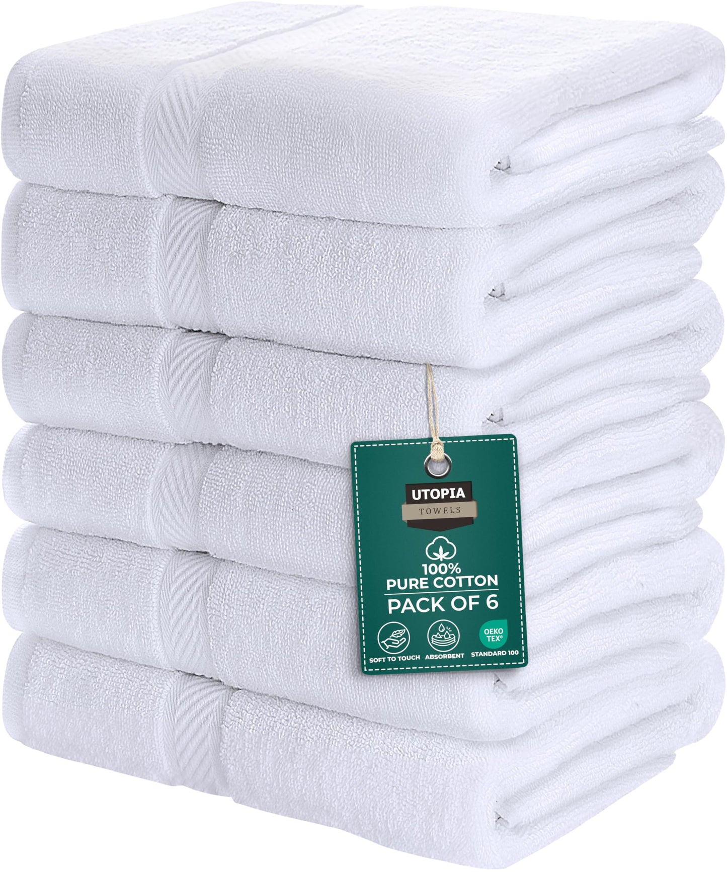 Utopia Towels - 6 Pack Bath Towel Set, 100% Ring Spun Cotton (60 x 120 CM) Medium Lightweight and Highly Absorbent Quick Drying Towels, Premium Towels for Hotel, Spa and Bathroom (White)