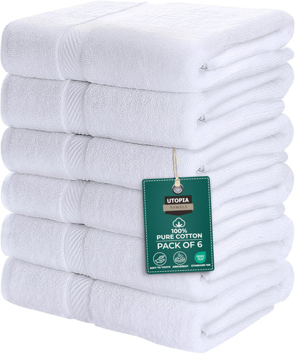 Utopia Towels - 6 Pack Bath Towel Set, 100% Ring Spun Cotton (60 x 120 CM) Medium Lightweight and Highly Absorbent Quick Drying Towels, Premium Towels for Hotel, Spa and Bathroom (White)