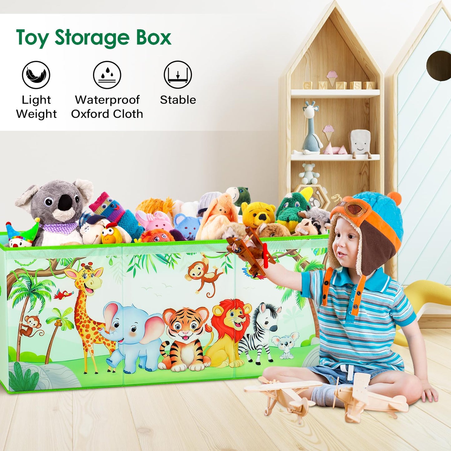 Large Toy Box Chest Organizer with Flip Lid for Kids, Collapsible Oxford Toy Storage Box with Handles for Boys Girls, Sturdy Waterproof Storage Organizer for Bedroom Playroom Nursery, 37.7×12.5×15.7''