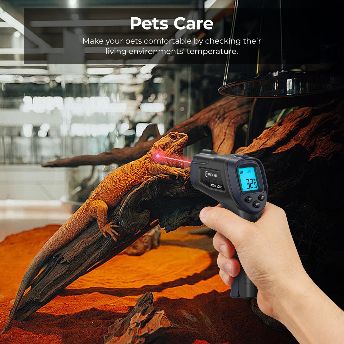 ERICKHILL Infrared Thermometer -50℃~600℃ Compact Size Non-Contact Laser Thermometer Gun LCD Backlit Digital Display Adjustable Emissivity - for Vehicle Repair/Cooking/BBQ/Freezer/Food, Black Blue