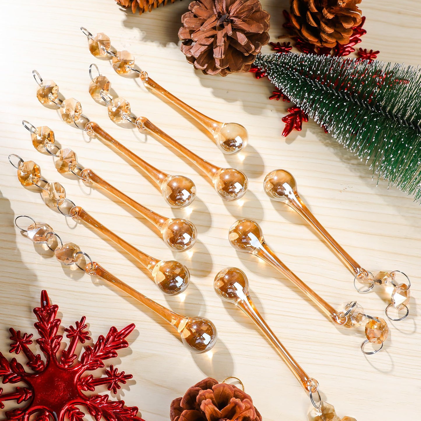 10pcs Christmas Glass Teardrop Ornaments - Chandelier Champagne Crystal Glass Raindrop Ornaments for Christmas Tree Decorations