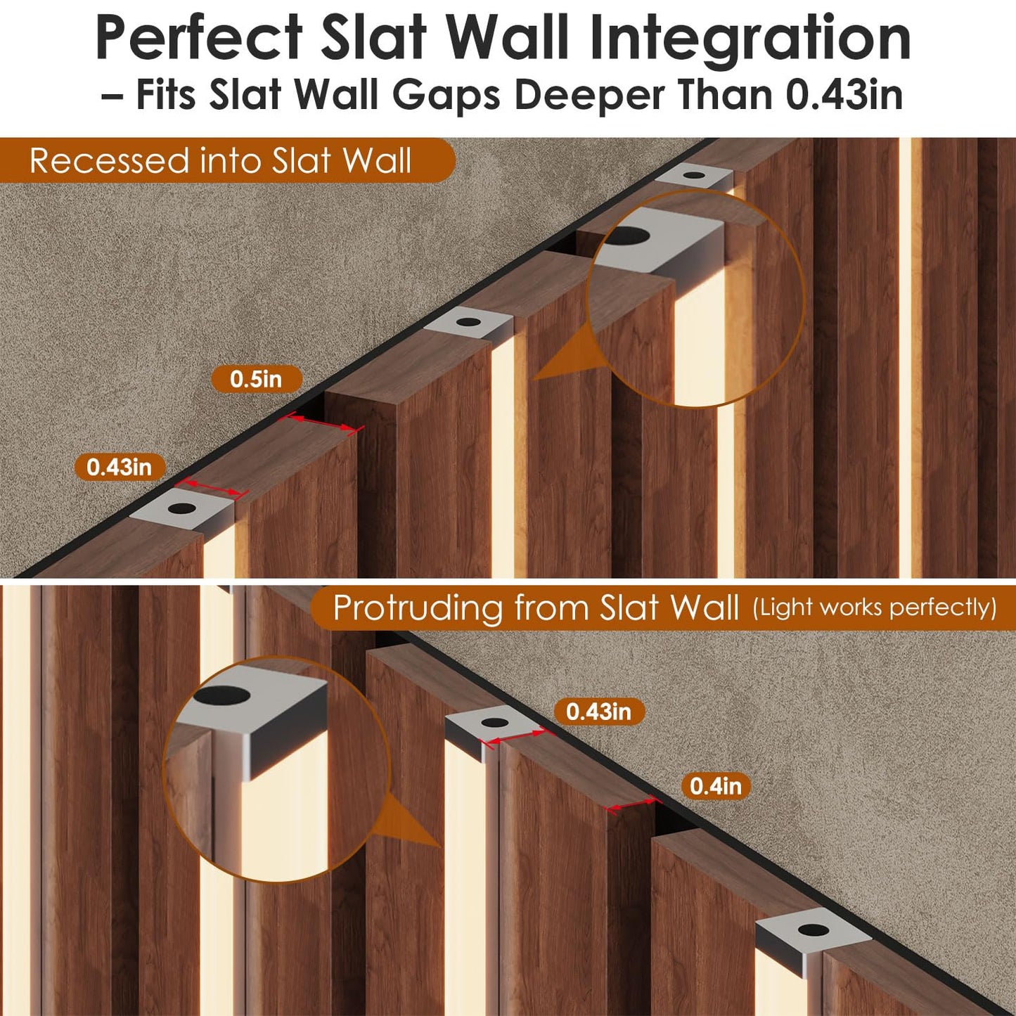 LED Recessed Lighting Kit for Wall Panels - GloryAir 6pcs Adhesive Wall Strip Lights for Interior Wall Decor, 3000K Touchable Switch Lamp for Wood Slat, Wall Accent Acoustic Panels, Kitchen Home stair