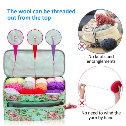 Ousuga Knitting Bag for Yarn & Wool Storage, Portable Crochet Knitting Needles Case & Sewing Tools with Pocket and Holder for Knitting Needles and Tools