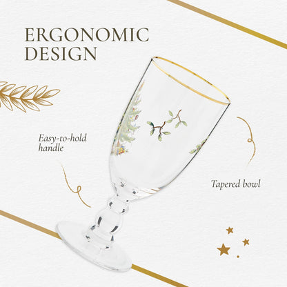 Spode Christmas Tree Gold 16oz Pedestal Goblets (Set of 4) - Gold Rimmed Glasses, Festive Holiday Drinkware for Christmas Dinner, Wedding Gifts - Holiday Glassware for Wine, Cocktails & Martinis
