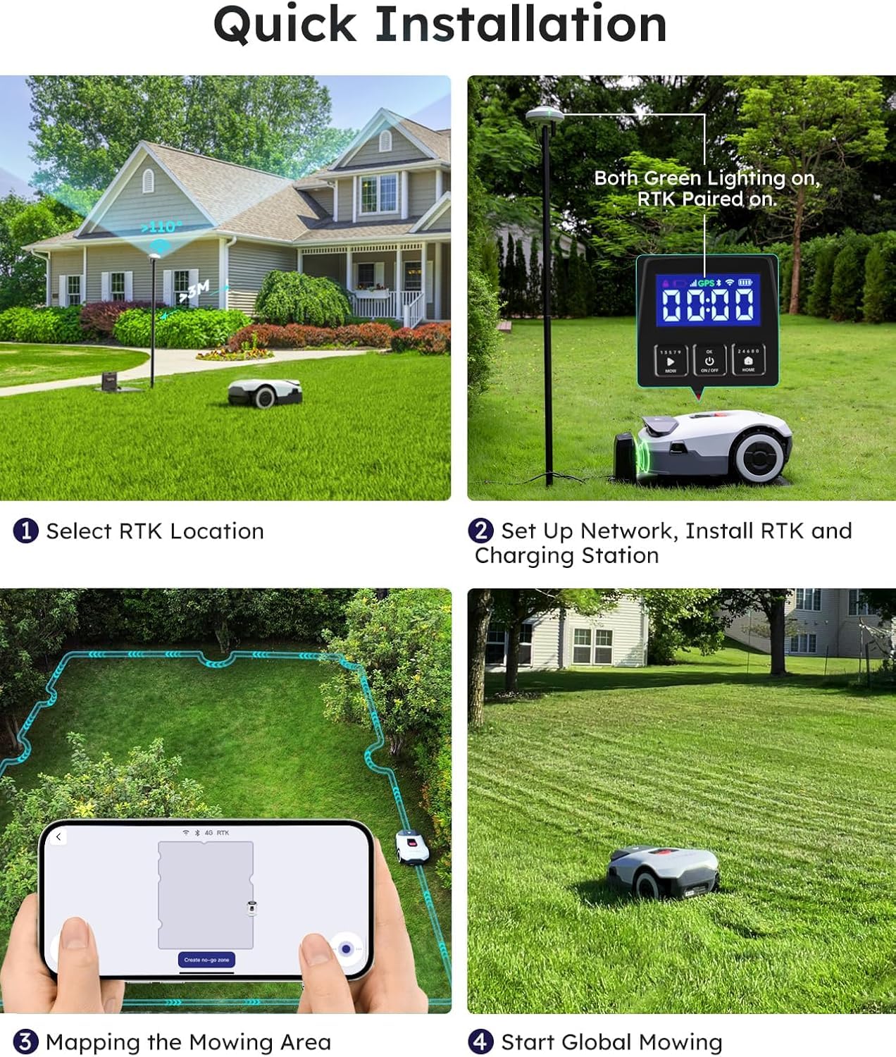 ANTHBOT Genie3000 Robot Lawn Mower - NO Wire, Full Band RTK+4-Eye Vision Robotic Lawnmower for 3/4 Acre, Auto Mapping, Multi-Zone Management, Accurate Obstacle Avoidance
